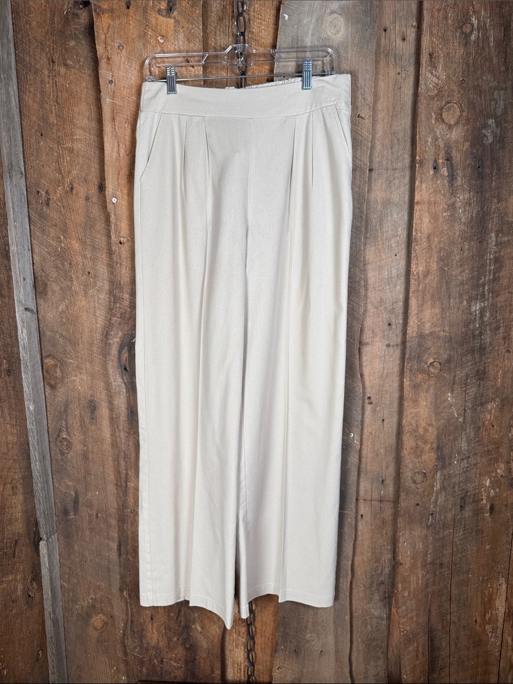 Ci Sono Cream Wide-Leg Pleated Linen Blend Pants
